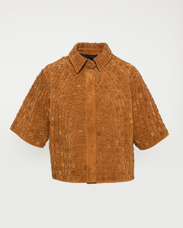 Chemise en veau velours brodée effet crocodile