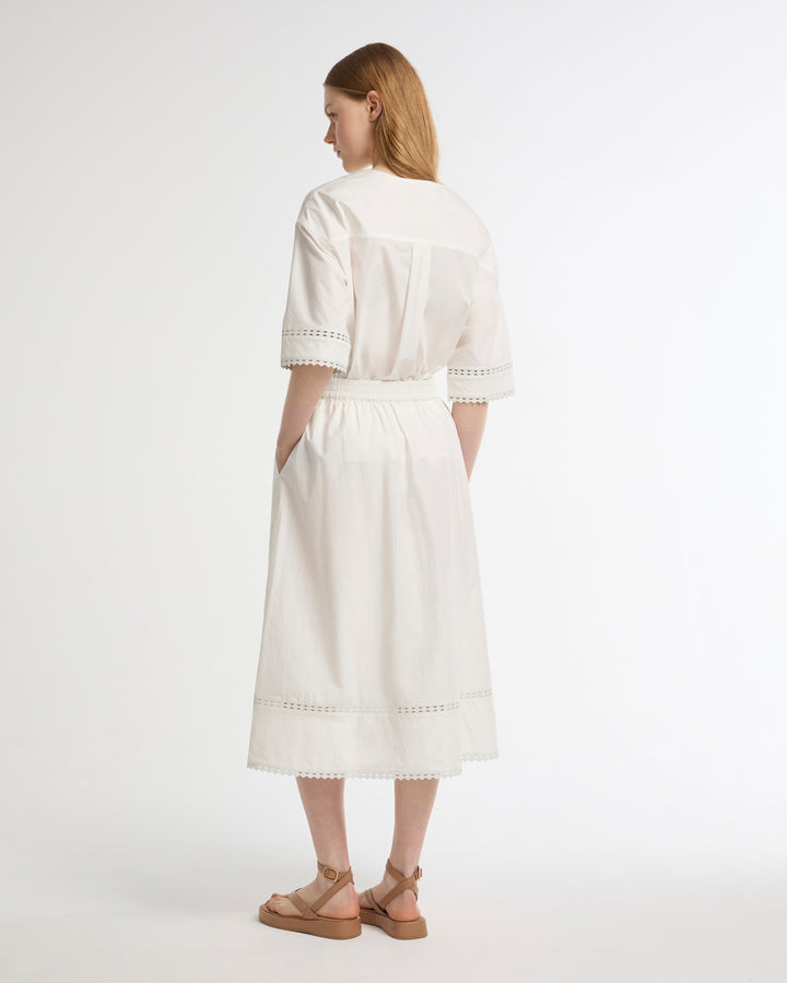 Jupe en popeline de coton et détails cuir -Yves salomon - Nouvelle collection Printemps Été