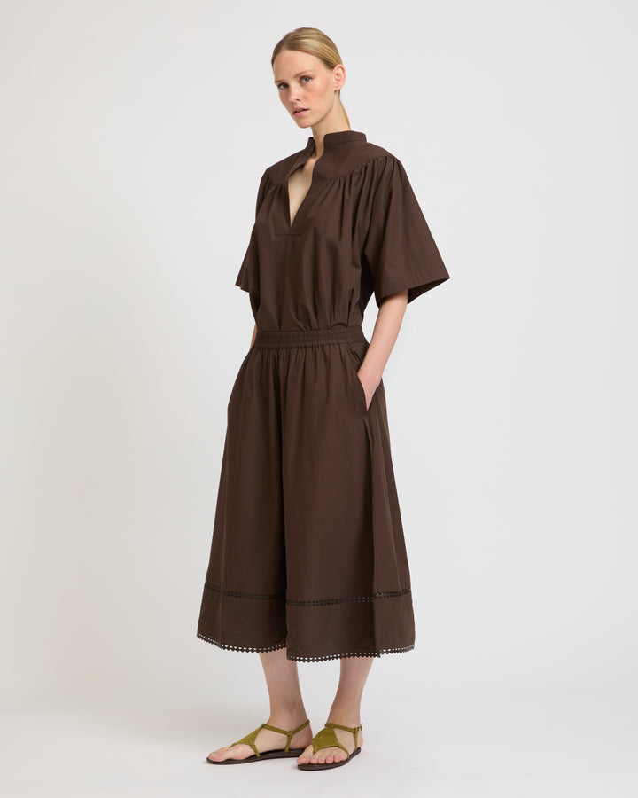 Jupe en popeline de coton et détails cuir -Yves salomon - Nouvelle collection Printemps Été