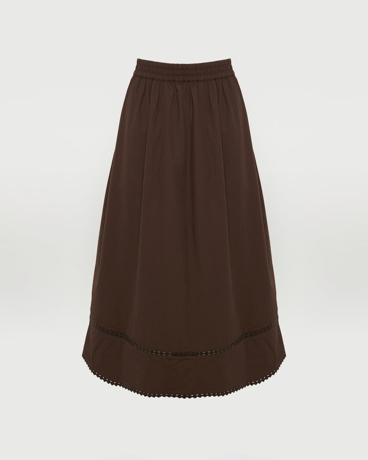 Jupe en popeline de coton et détails cuir
