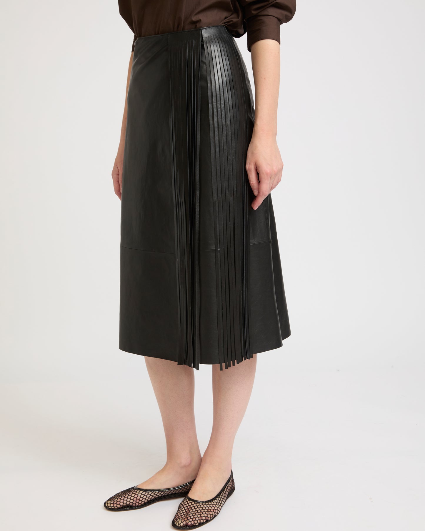 Jupe portefeuille à franges en cuir d'agneau -Yves salomon - Nouvelle collection Printemps Été