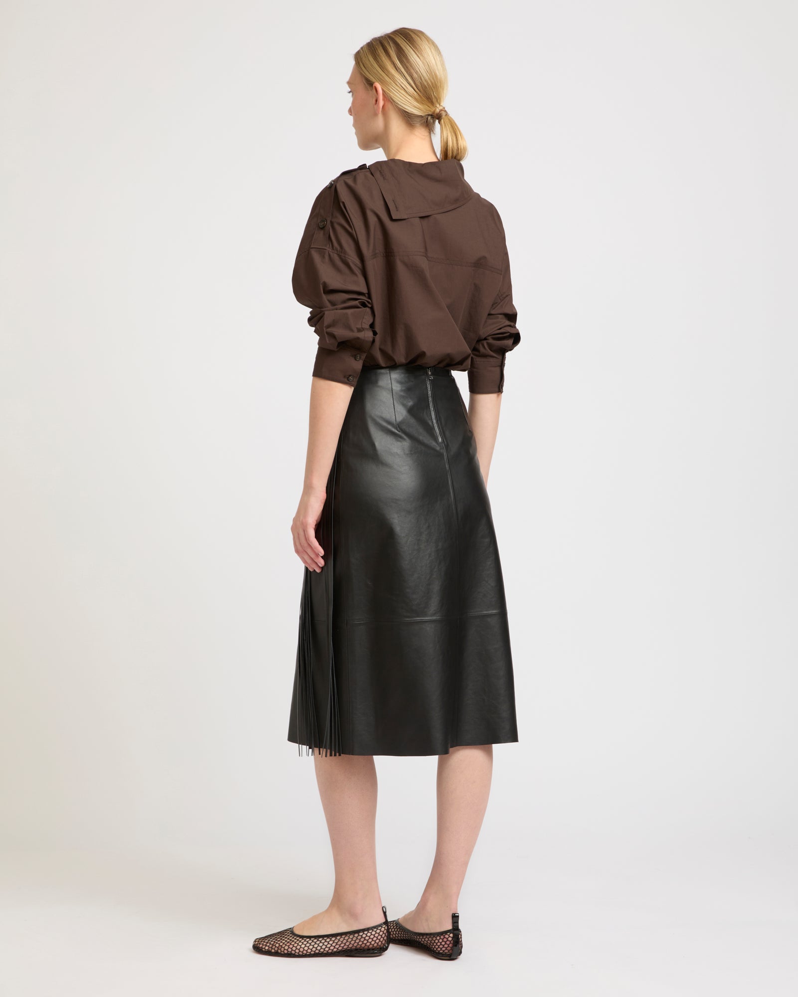 Jupe portefeuille à franges en cuir d'agneau -Yves salomon - Nouvelle collection Printemps Été