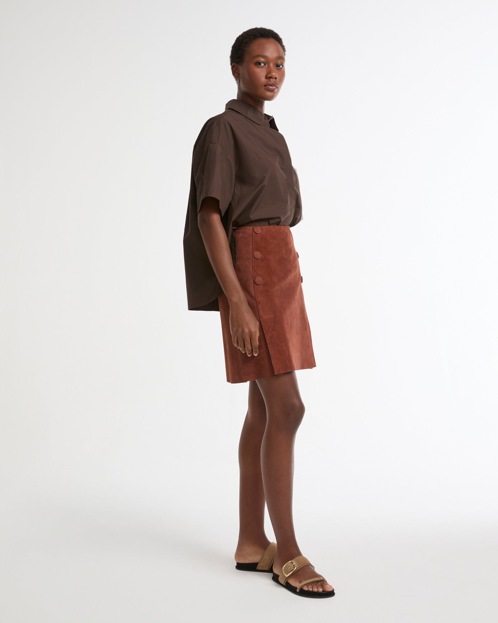 Jupe courte en cuir d'agneau double face -Yves salomon - Nouvelle collection Printemps Été