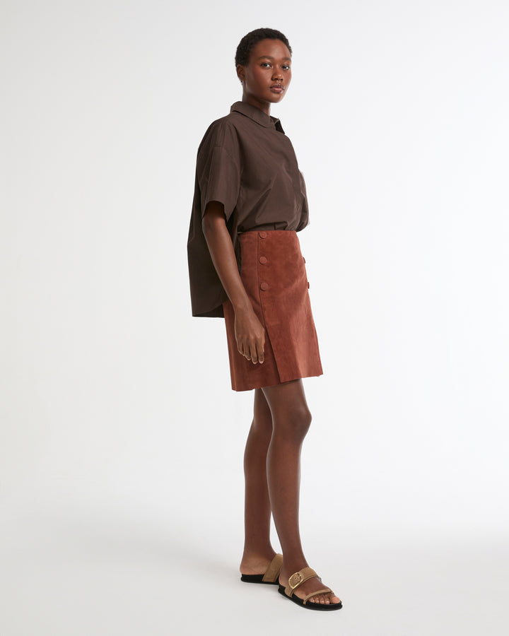 Jupe courte en cuir d'agneau double face -Yves salomon - Nouvelle collection Printemps Été