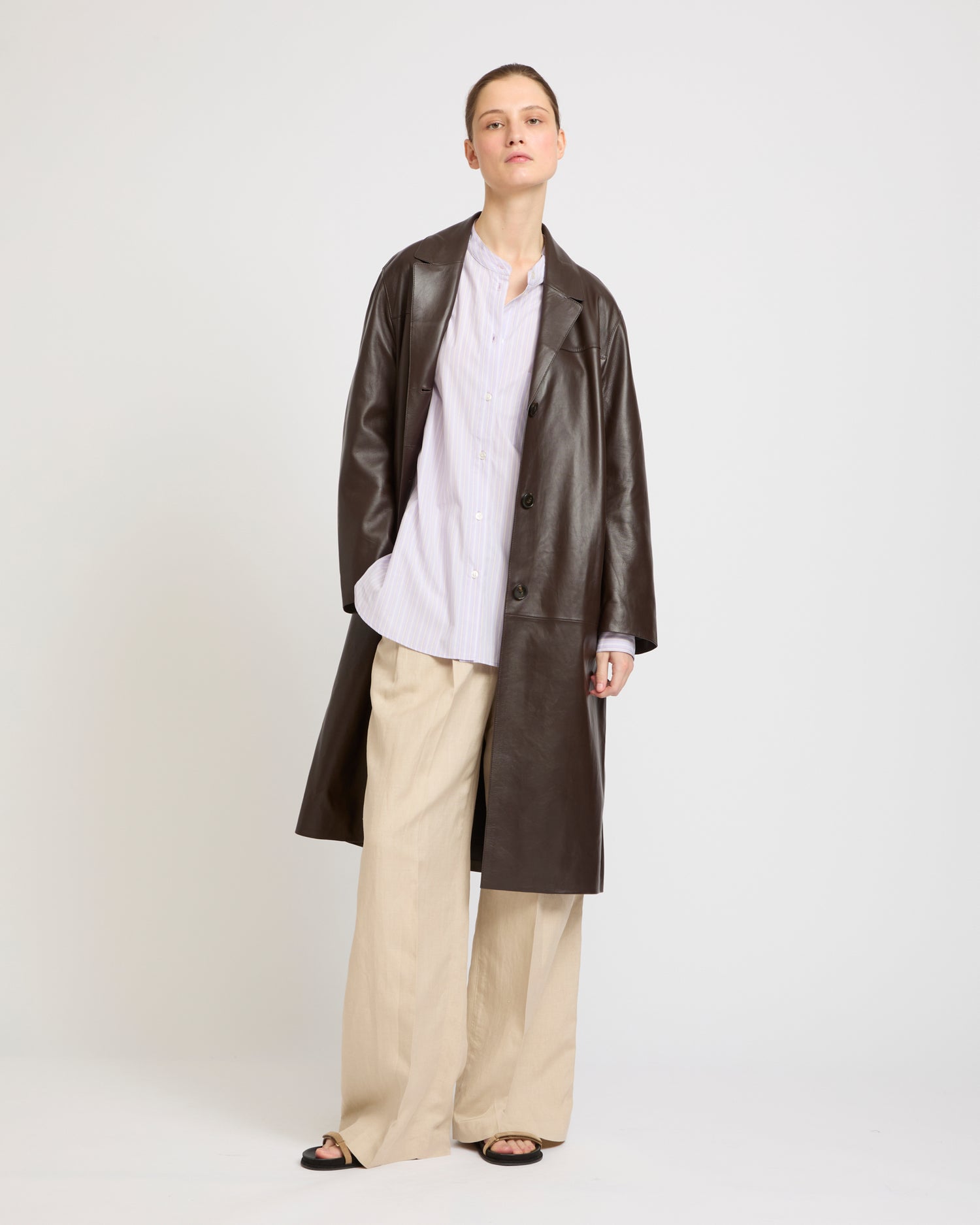 Manteau droit en cuir d'agneau -Yves salomon - Nouvelle collection Printemps Été