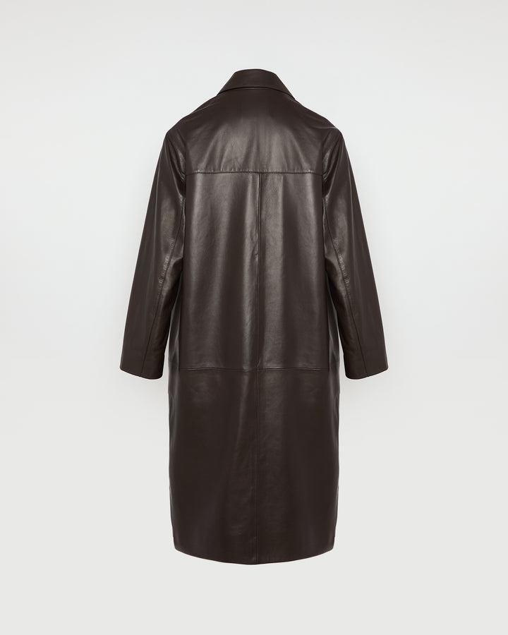 Black Friday - Yves Salomon - Manteau droit en cuir d'agneau - marron - vue dos