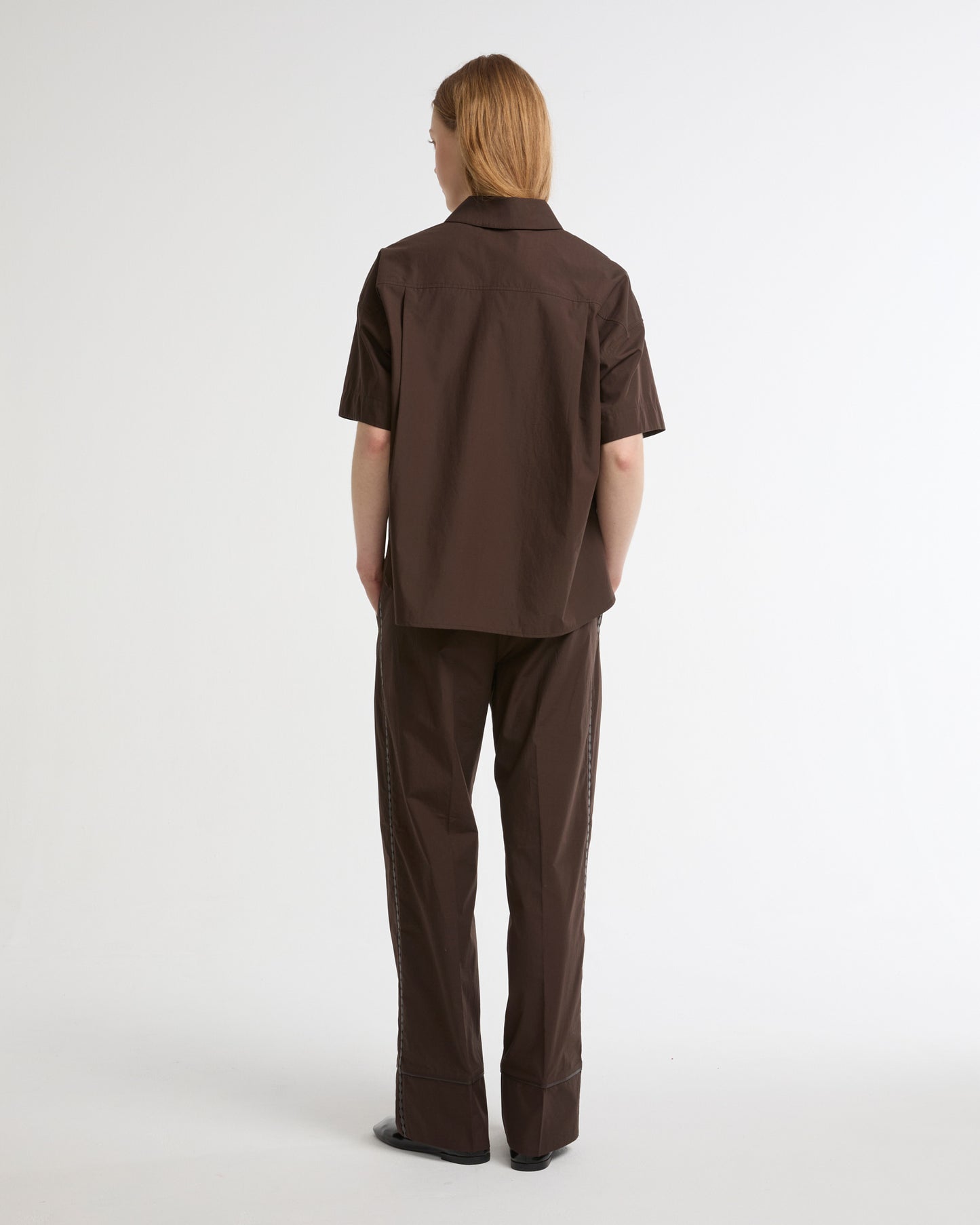 Pantalon ample en popeline de coton et détails cuirs -Yves salomon - Nouvelle collection Printemps Été