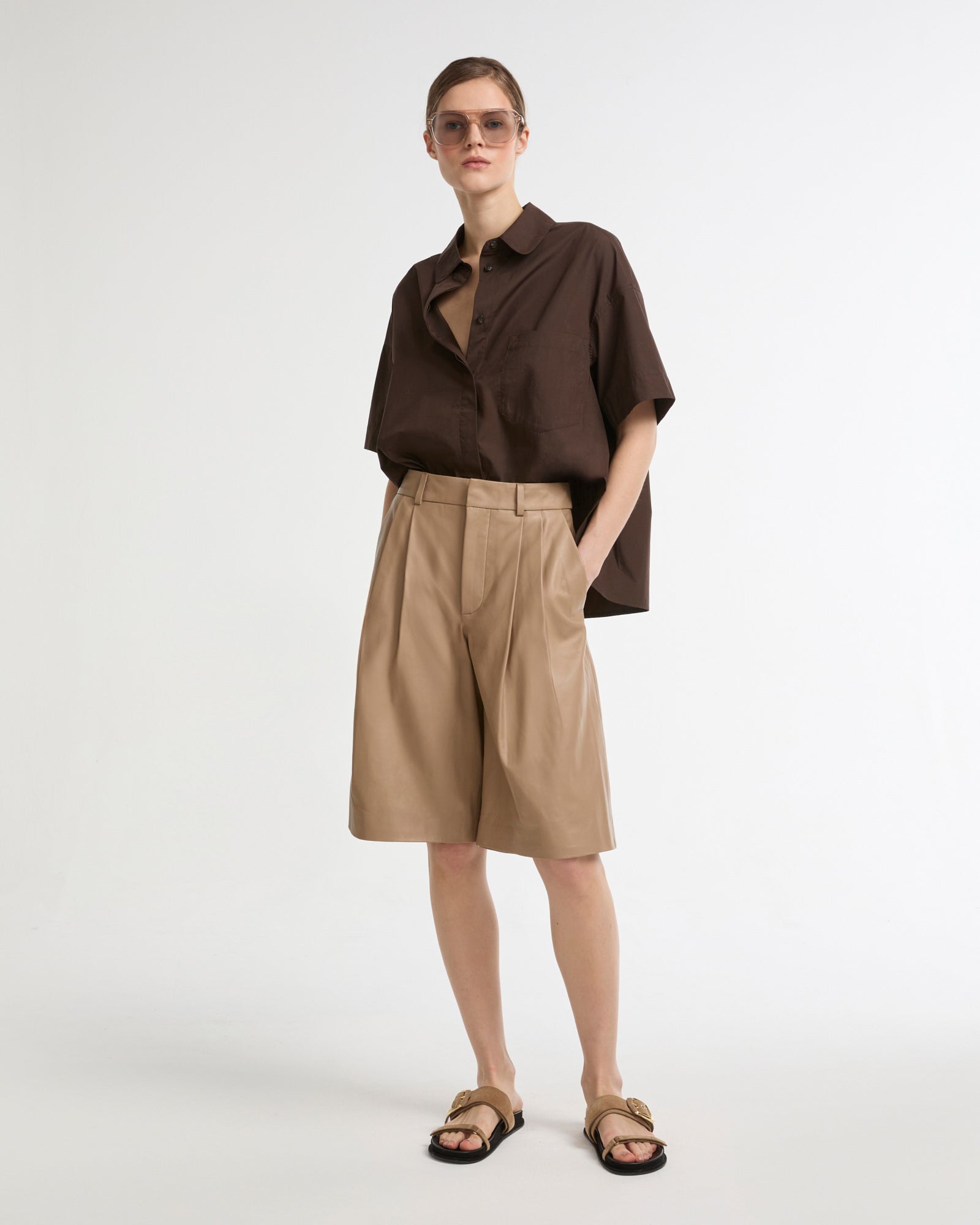 Bermuda en cuir d'agneau -Yves salomon - Nouvelle collection Printemps Été