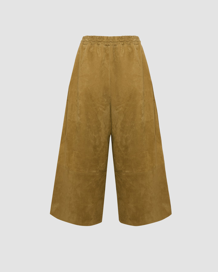 Suede calfskin wide trousers