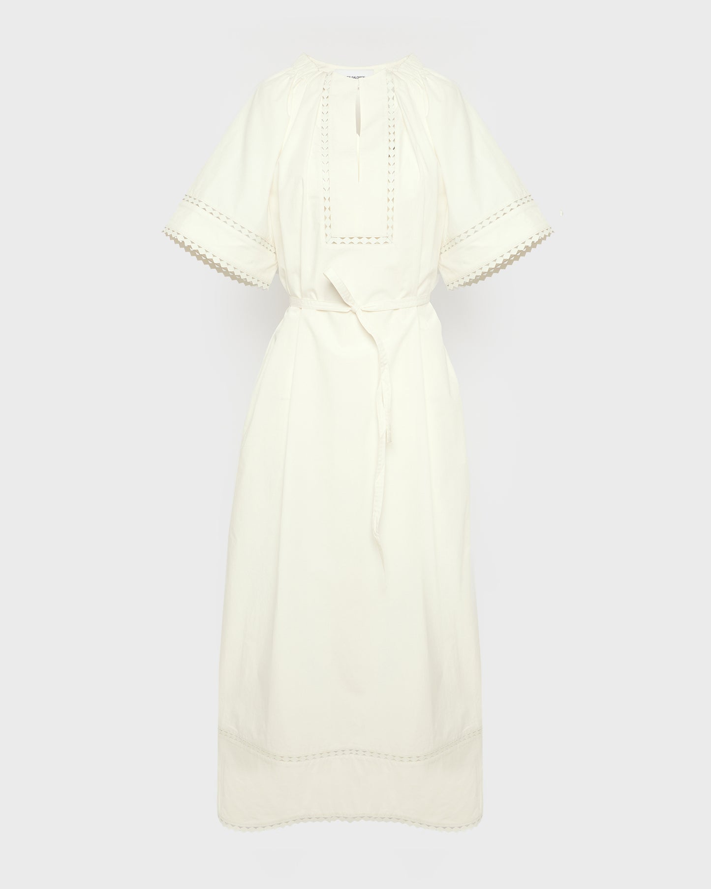 Robe à manches courtes en popeline de coton et détails cuirs -Yves salomon - Nouvelle collection Printemps Été