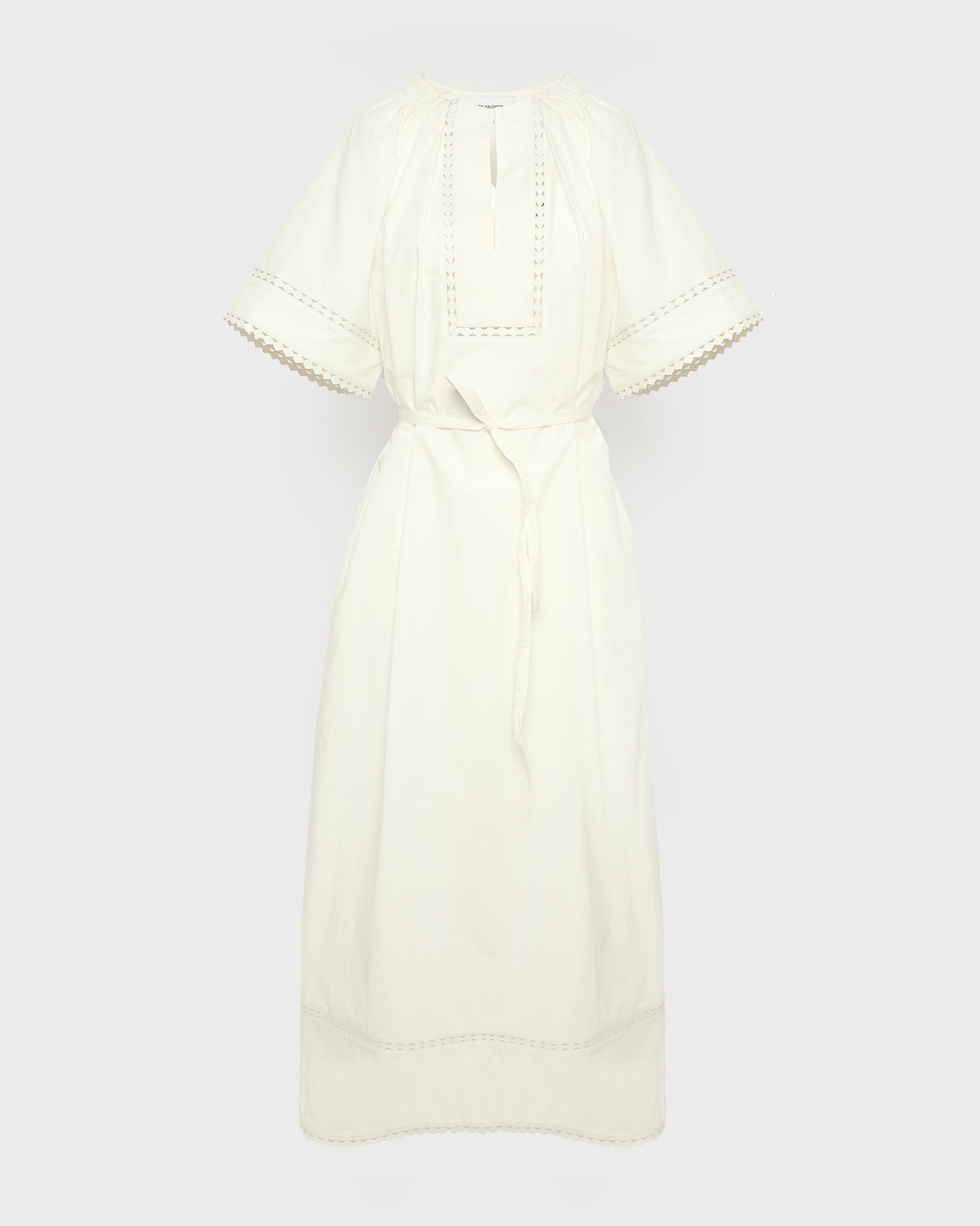 Robe à manches courtes en popeline de coton et détails cuirs -Yves salomon - Nouvelle collection Printemps Été