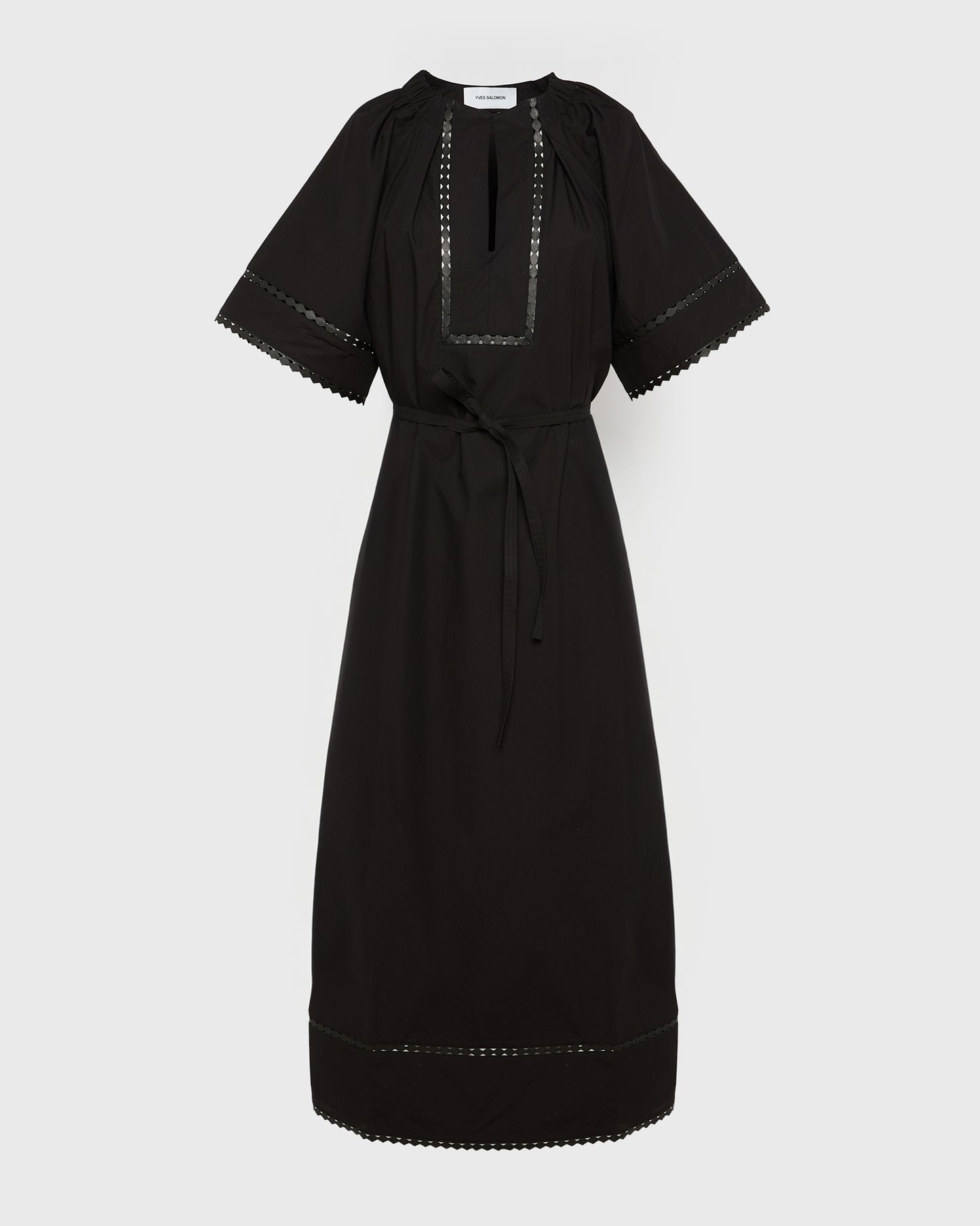 Robe à manches courtes en popeline de coton et détails cuirs -Yves salomon - Nouvelle collection Printemps Été