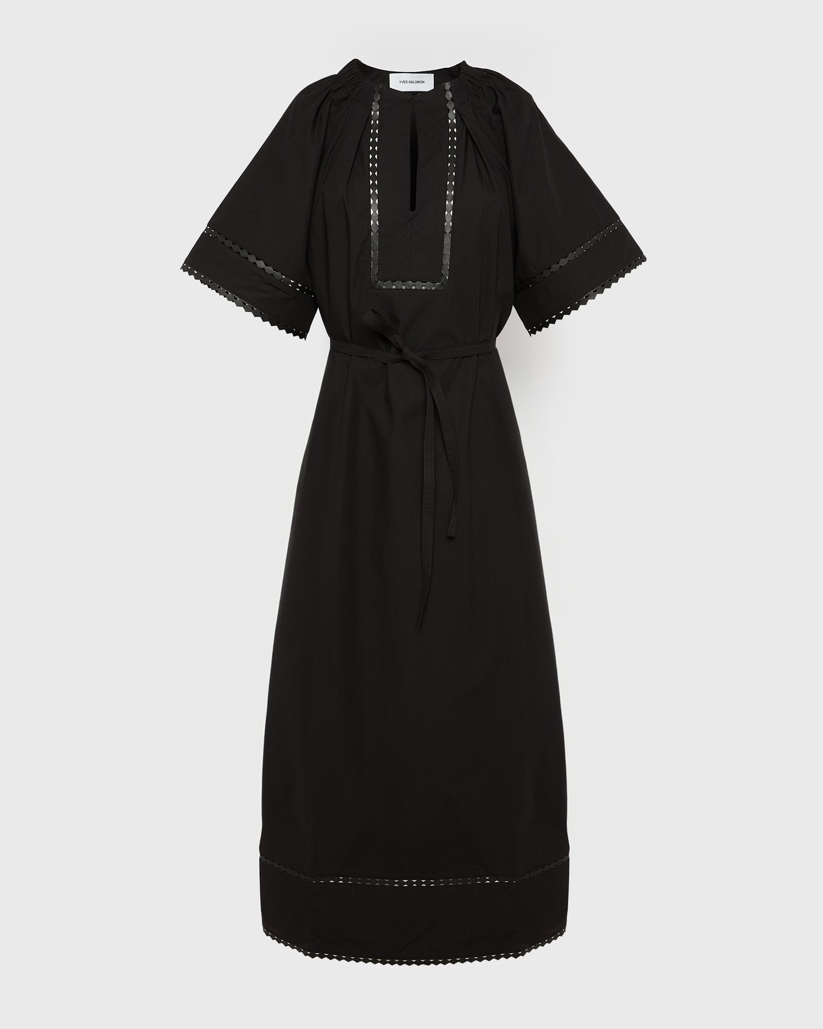 Robe à manches courtes en popeline de coton et détails cuirs -Yves salomon - Nouvelle collection Printemps Été