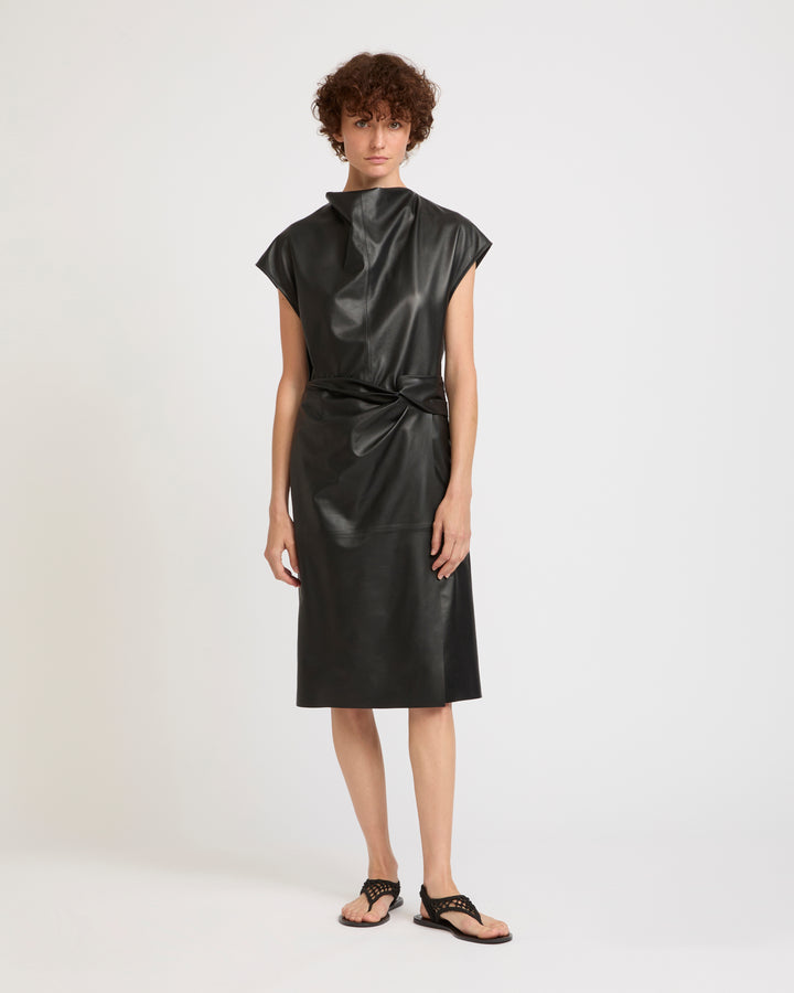 Robe drapée en cuir d'agneau -Yves salomon - Nouvelle collection Printemps Été
