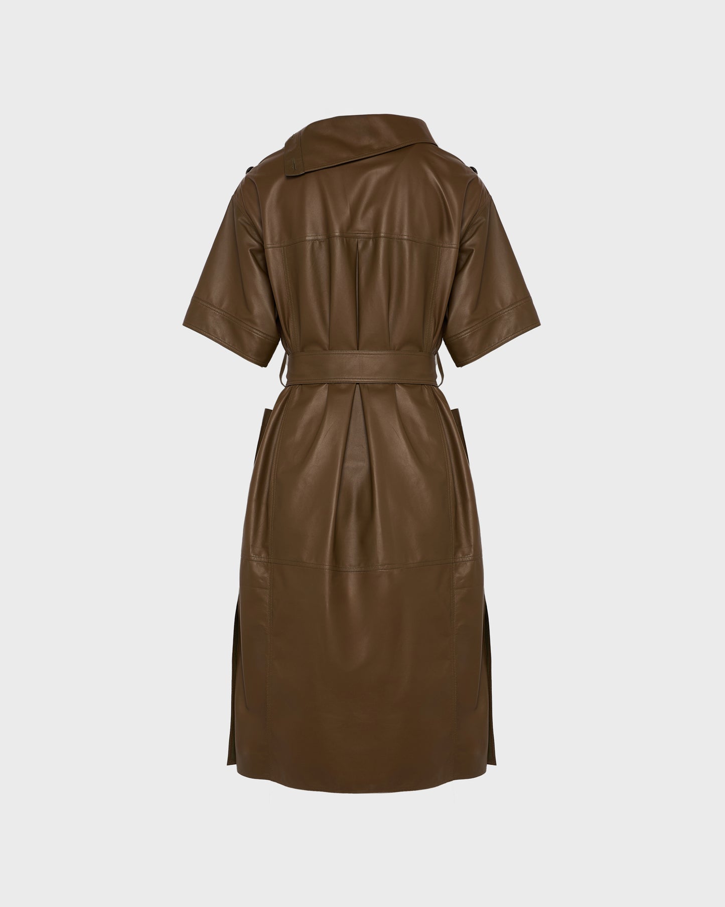 Robe ceinturée à col asymétrique en cuir -Yves salomon - Nouvelle collection Printemps Été