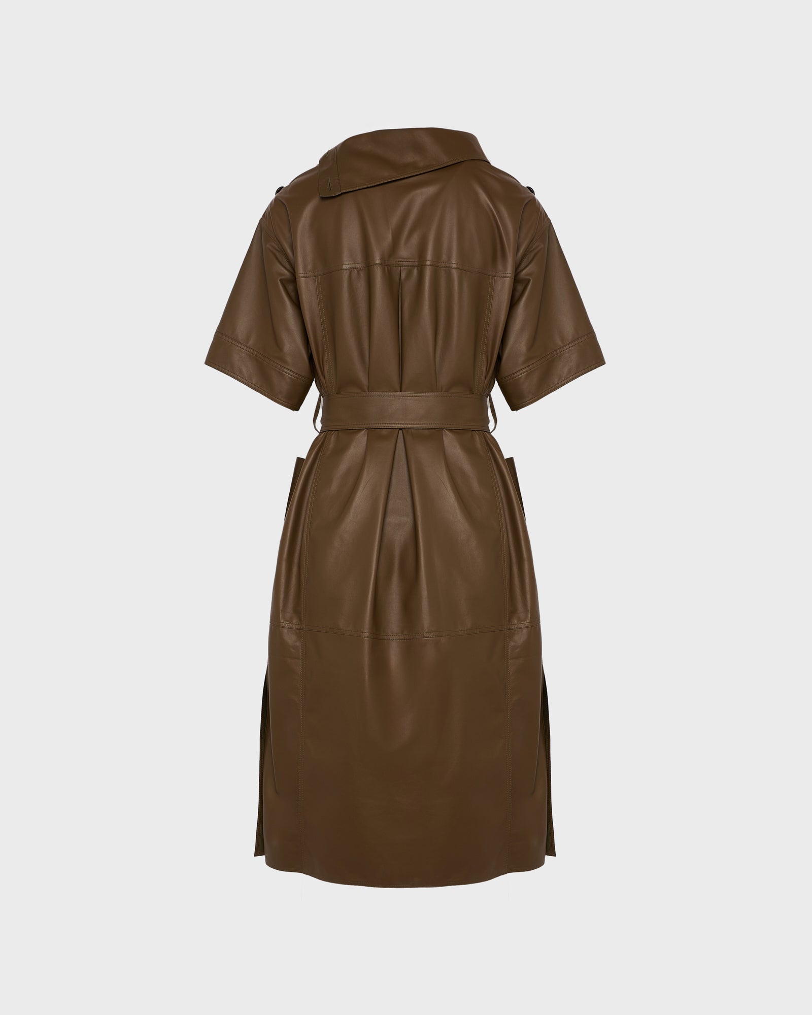 Robe ceinturée à col asymétrique en cuir -Yves salomon - Nouvelle collection Printemps Été