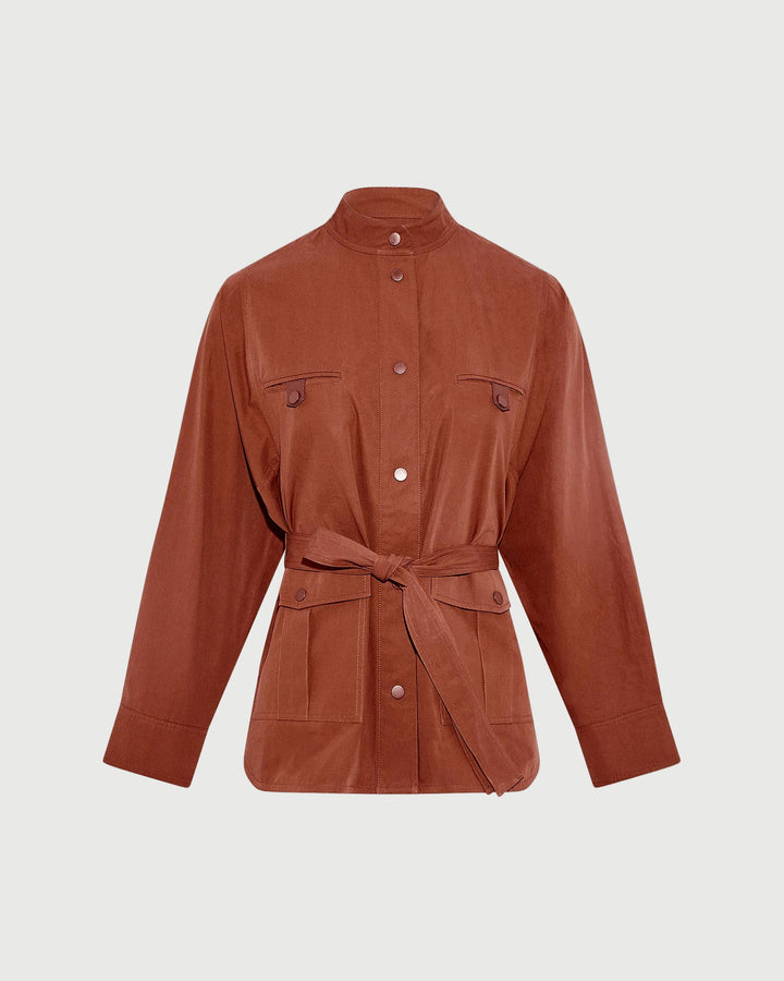 Belted jacket in cotton fabric