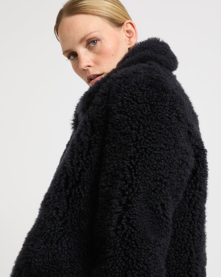 Blouson en lainage cachemire et peau lainée d'agneau long poil -Yves salomon - Nouvelle collection Printemps Été