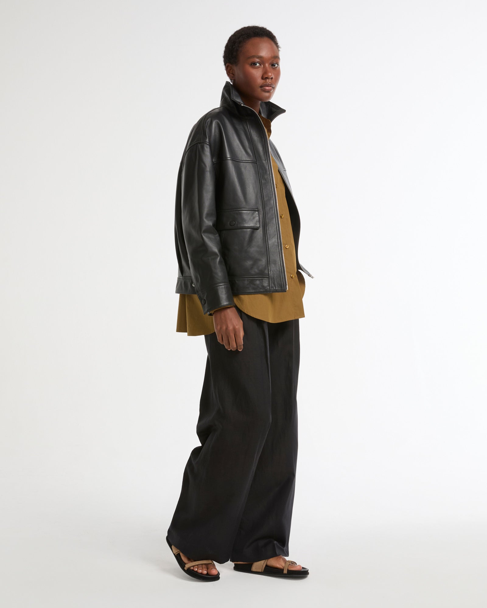 Lamb leather short jacket - black - Yves Salomon