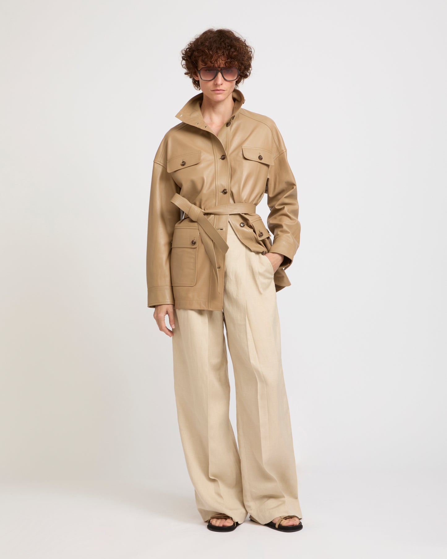 Veste saharienne en cuir d'agneau -Yves salomon - Nouvelle collection Printemps Été