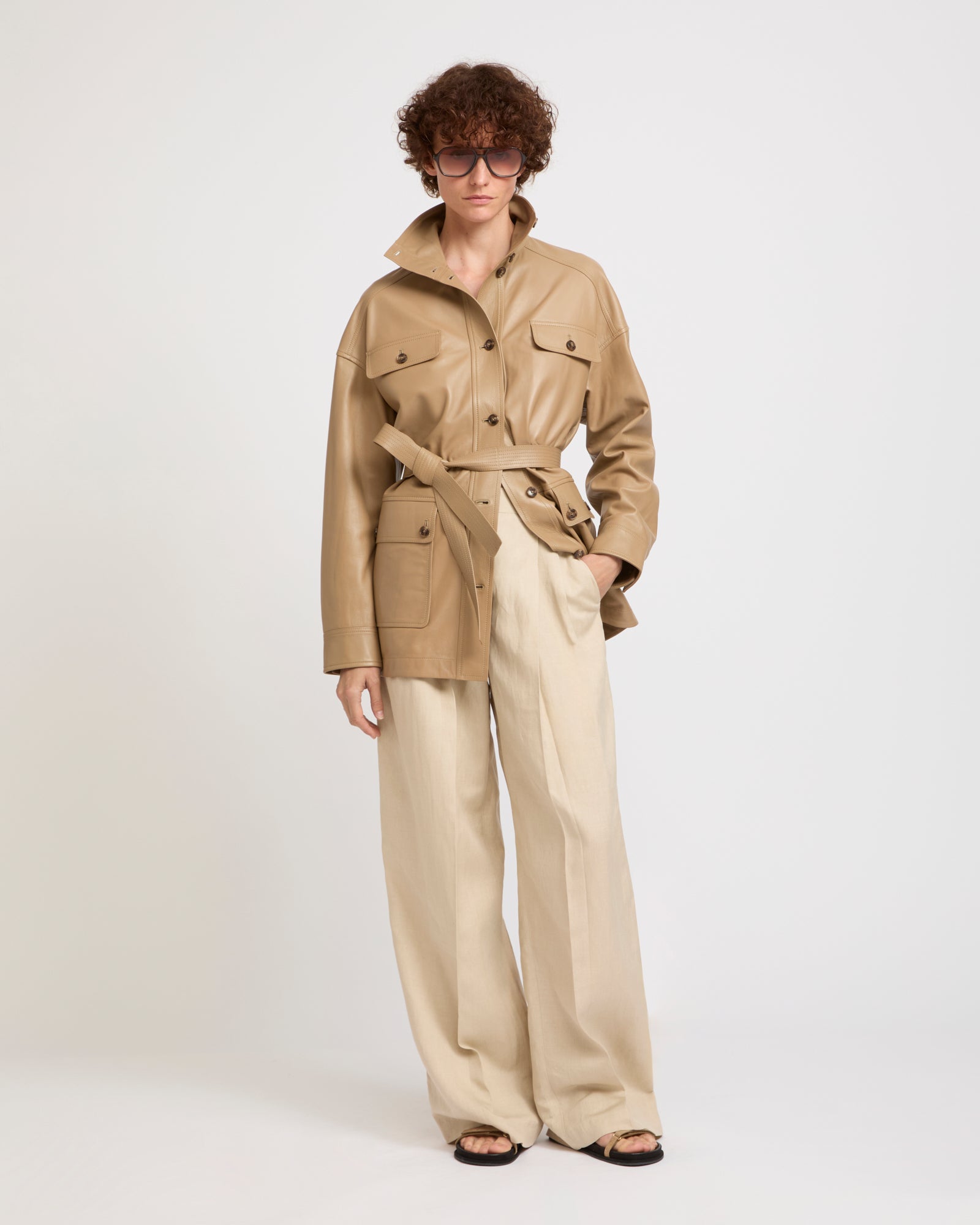 Veste saharienne en cuir d'agneau -Yves salomon - Nouvelle collection Printemps Été