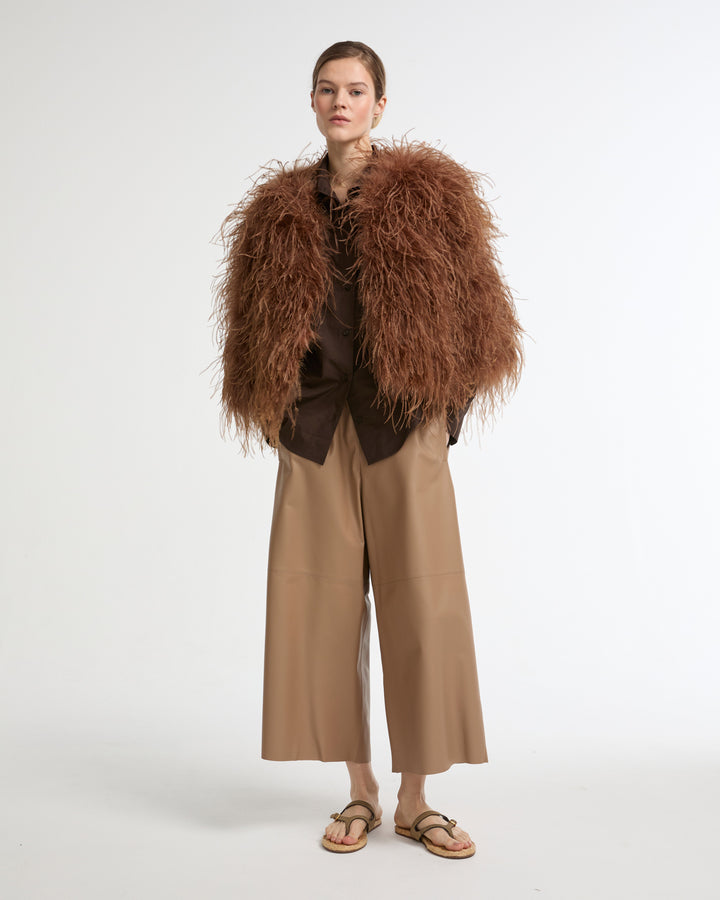 Veste courte en plumes d'autruche -Yves salomon - Nouvelle collection Printemps Été