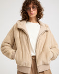 Merino knit and mink hooded blouson