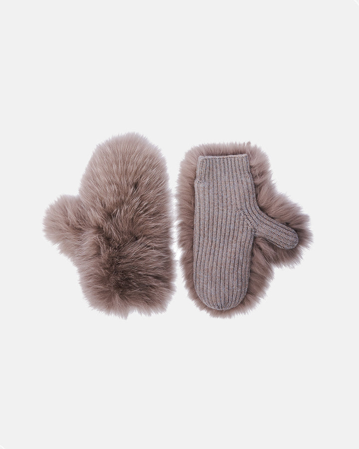 Moufles en maille laine cachemire et fourrure de renard
