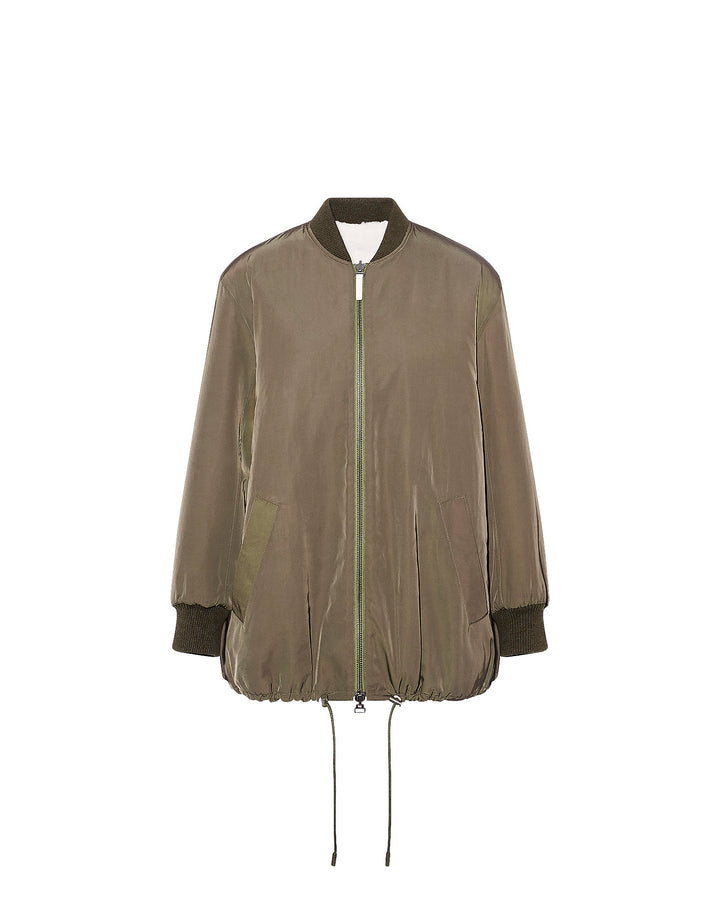 Long varsity jacket in shearling reversible technical fabric