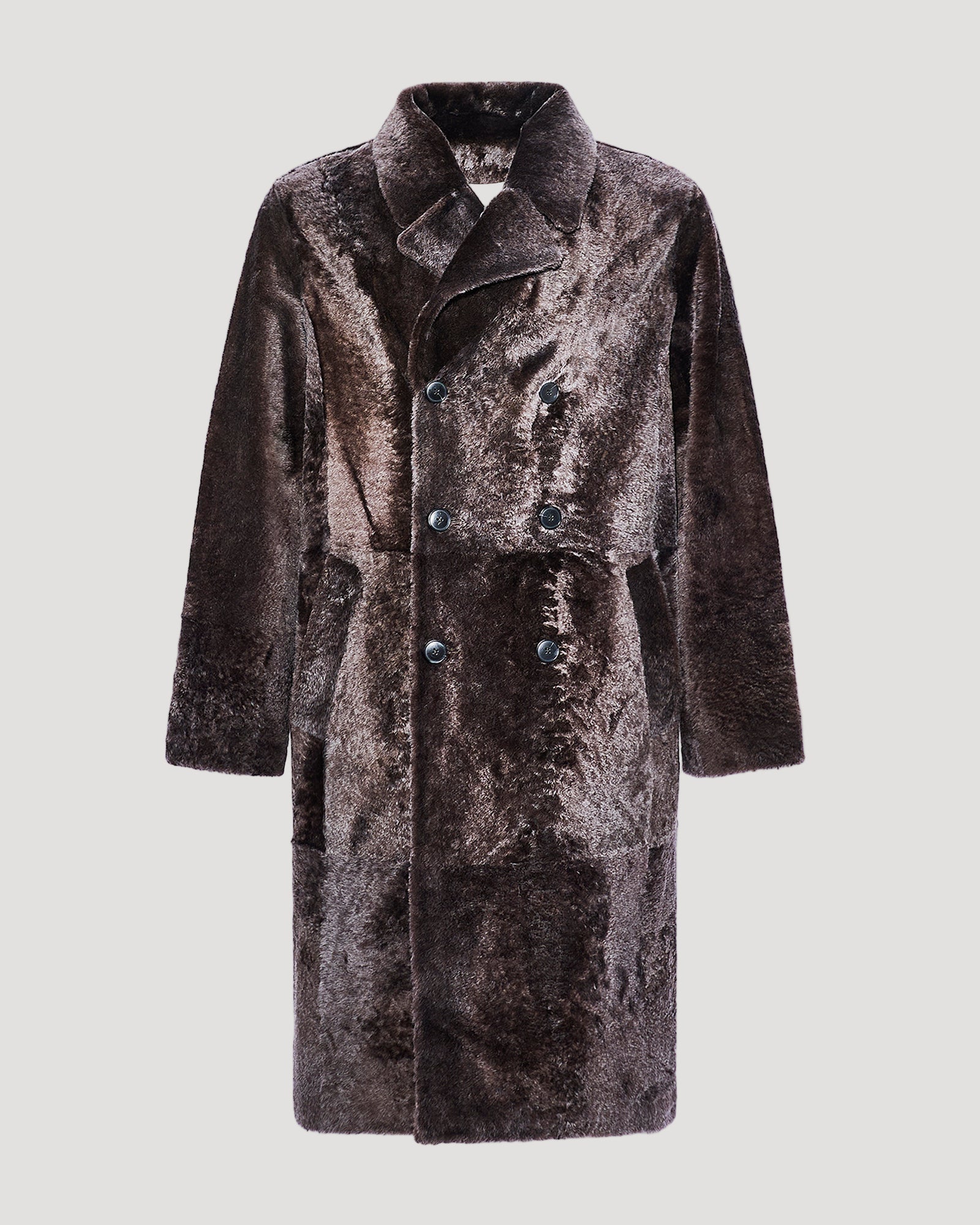 7/8 coat in Lacon shearling lambskin - Brown - Yves Salomon