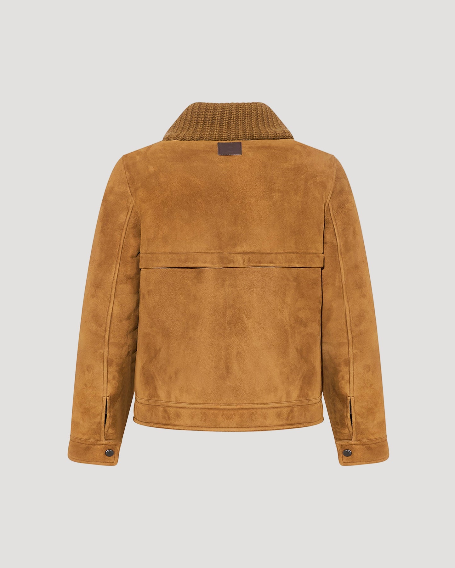 Veste en peau lainée d'agneau à col maille