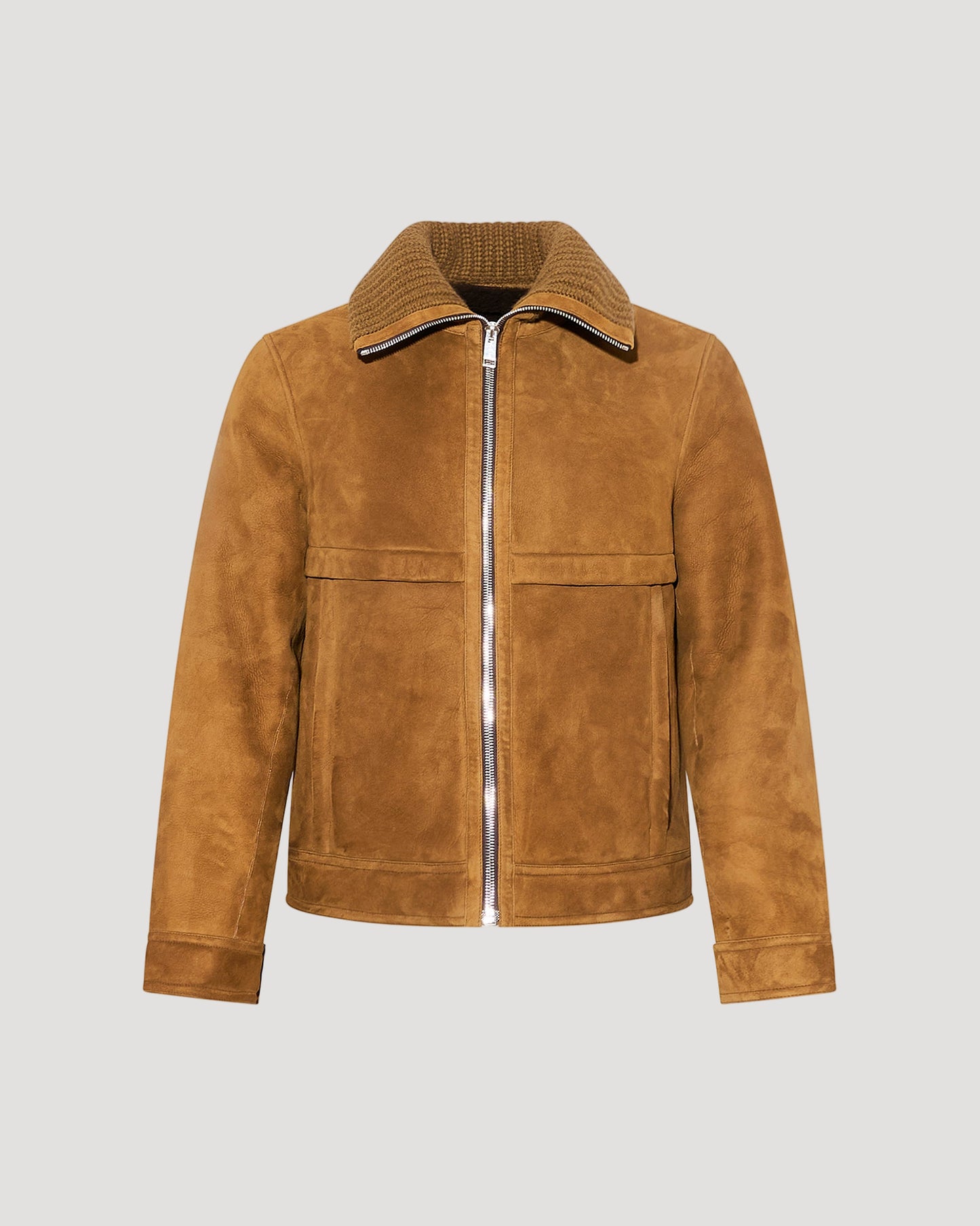 Veste en peau lainée d'agneau à col maille