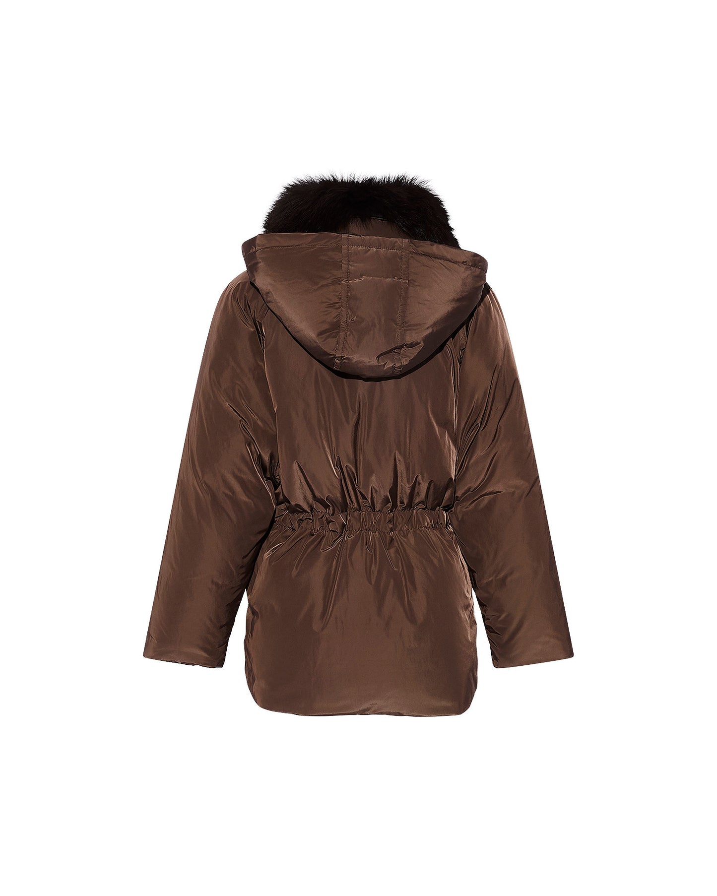 Doudoune cape en tissu technique et col amovible en renard