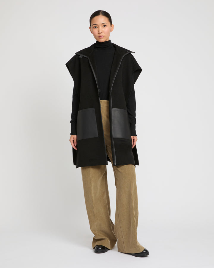 Plastron en lainage cachemire double face et cuir