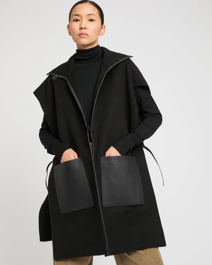 Plastron en lainage cachemire double face et cuir