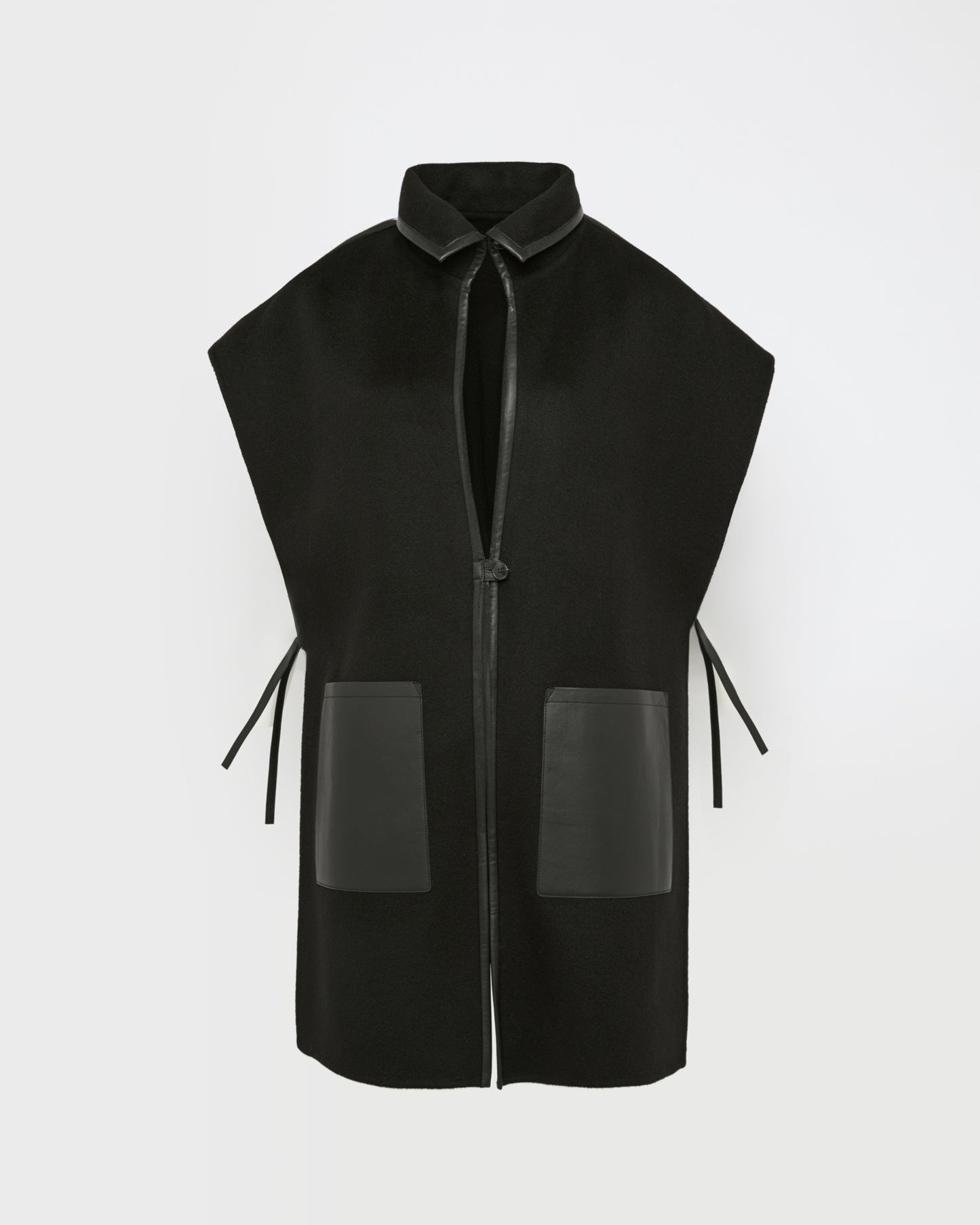 Plastron en lainage cachemire double face et cuir
