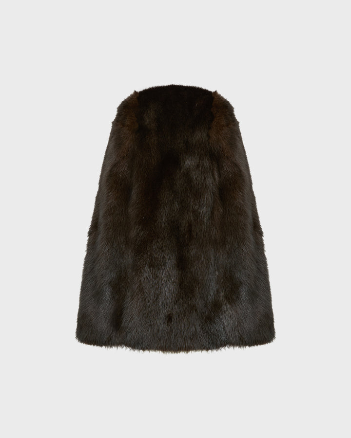 Capuche en fourrure de vison et cuir
