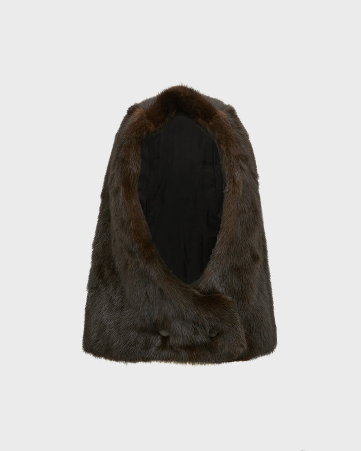 Capuche en fourrure de vison et cuir