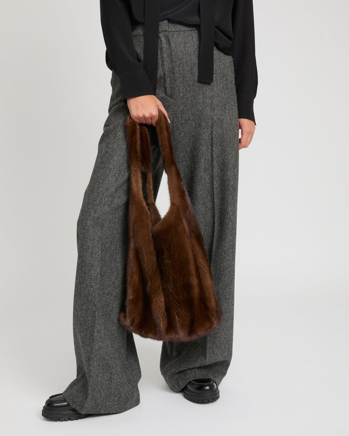 Mink fur bag with lamnskin details
