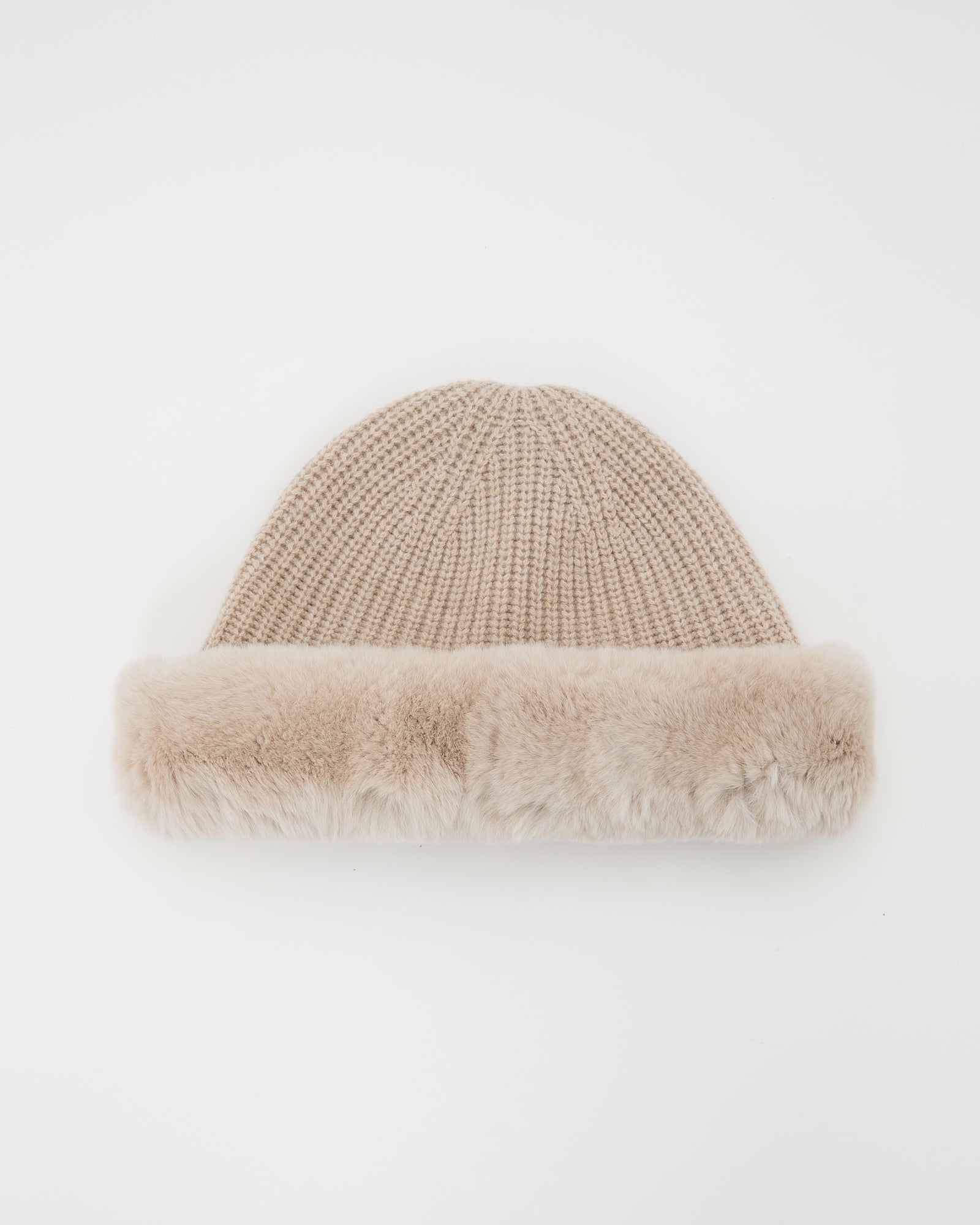 Bonnet en maille cachemire et laine avec revers en fourrure de lapin rex -Yves Salomon