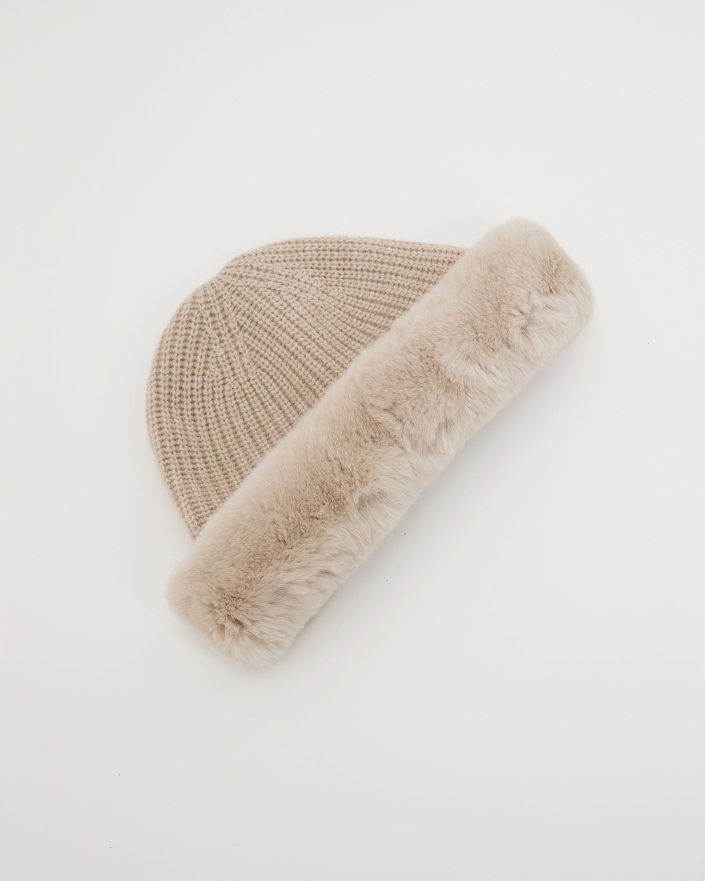 Bonnet en maille cachemire et laine avec revers en fourrure de lapin rex -Yves Salomon