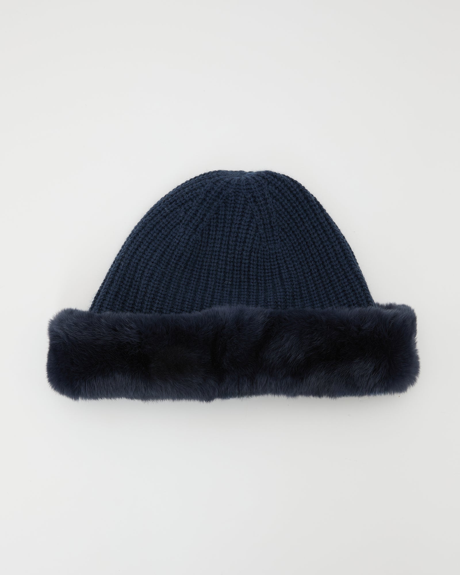 Bonnet en maille cachemire et laine avec revers en fourrure de lapin rex -Yves Salomon
