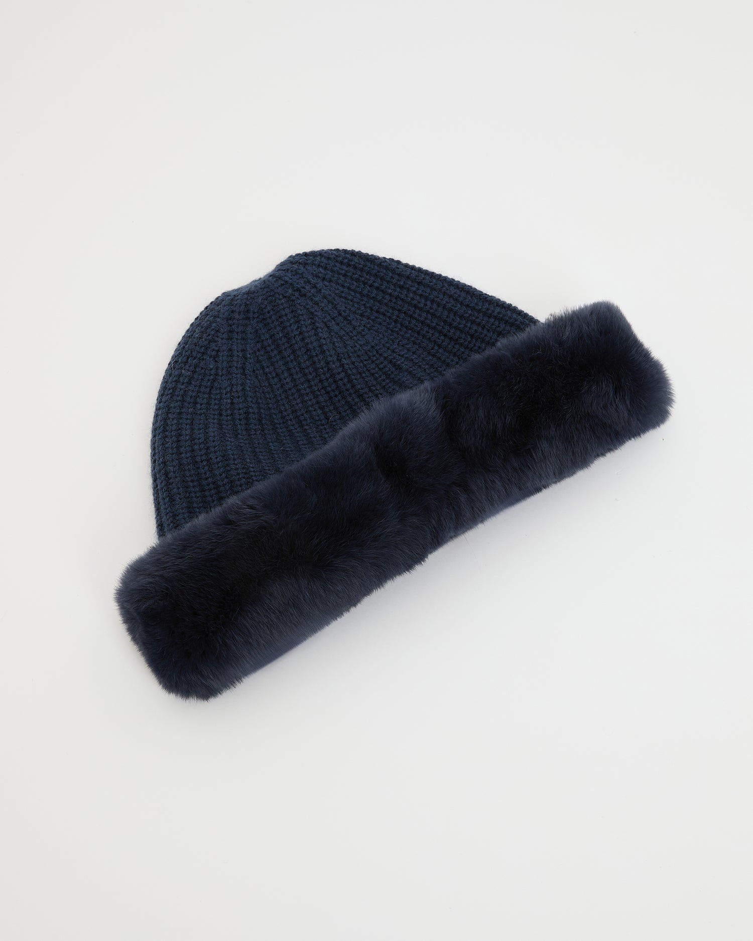 Bonnet en maille cachemire et laine avec revers en fourrure de lapin rex -Yves Salomon