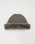 Cashmere and wool knit beanie with rex rabbit fur turn-up