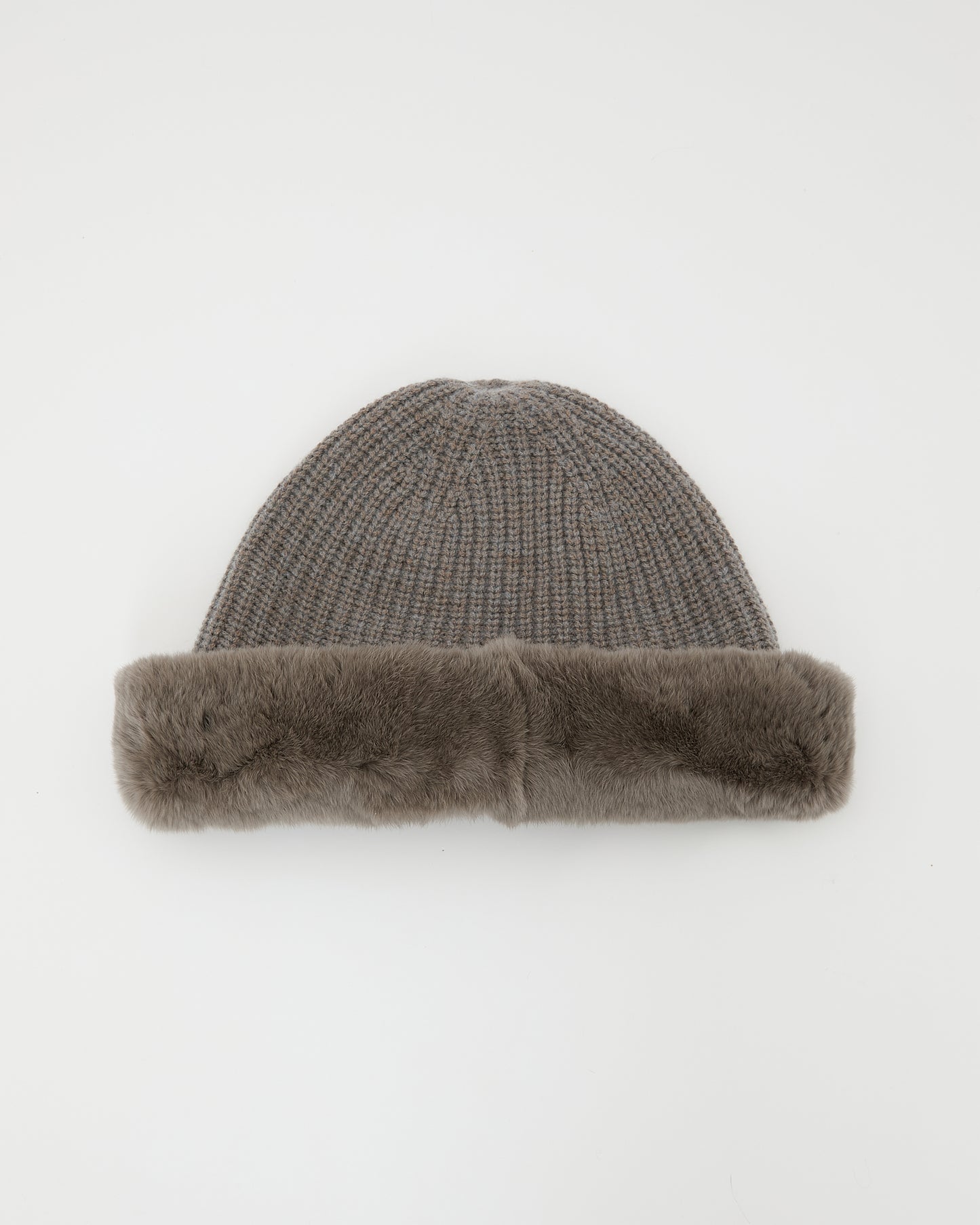 Cashmere and wool knit beanie with rex rabbit fur turn-up