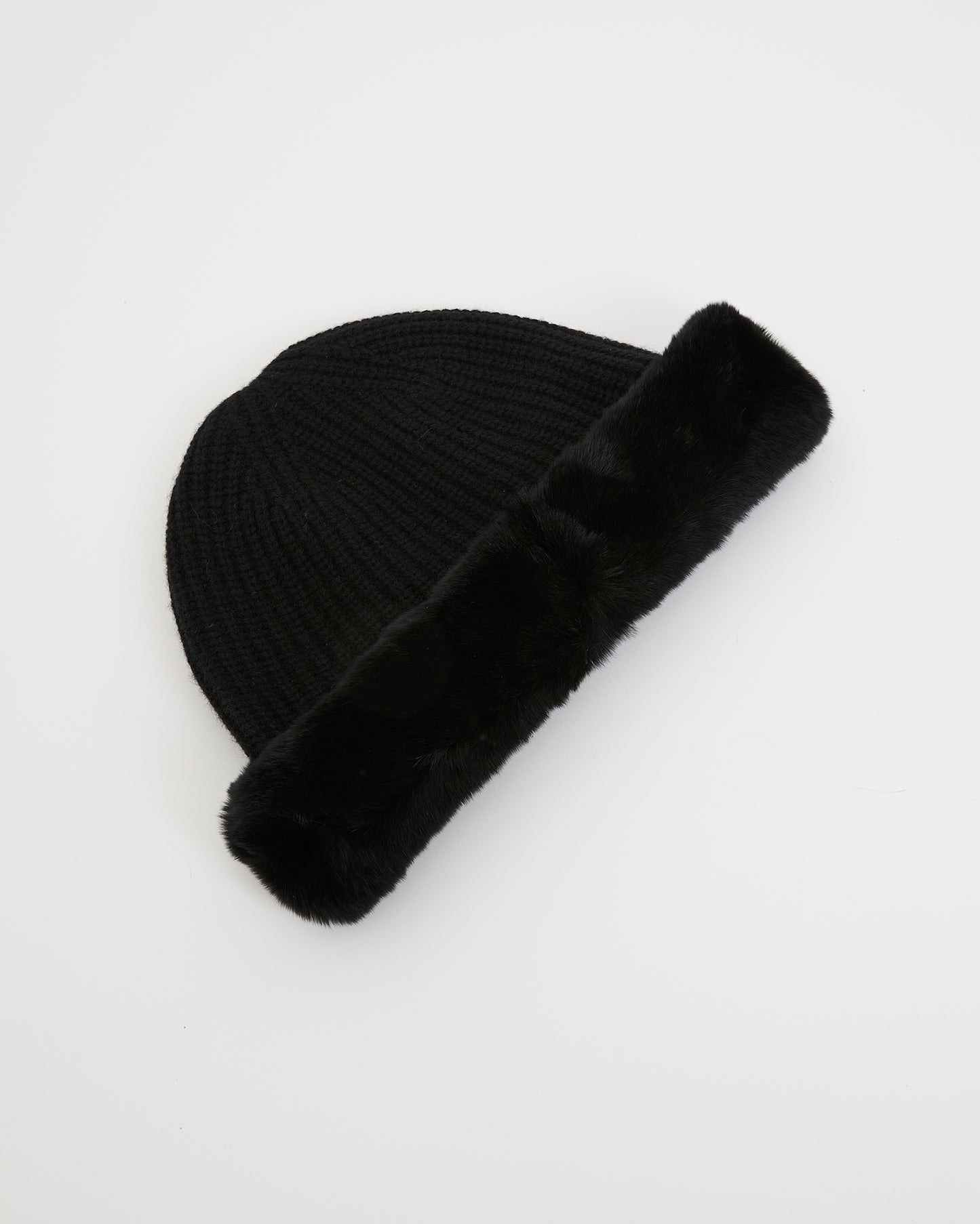 Bonnet en maille cachemire et laine avec revers en fourrure de lapin rex -Yves Salomon