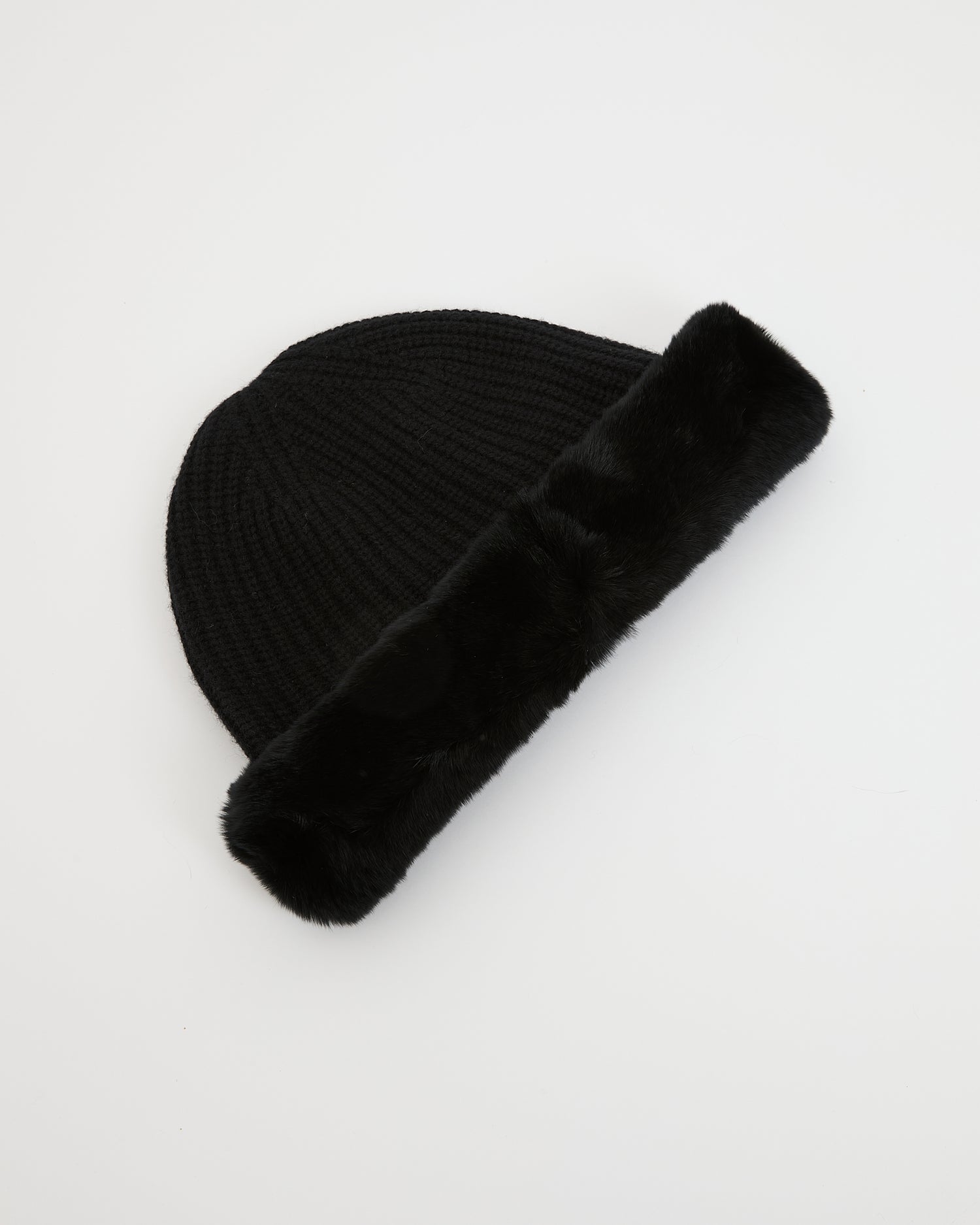 Bonnet en maille cachemire et laine avec revers en fourrure de lapin rex -Yves Salomon
