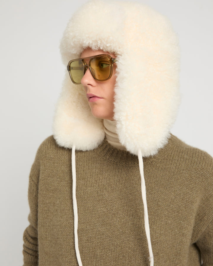 Cashmere lambskin shearling ushanka