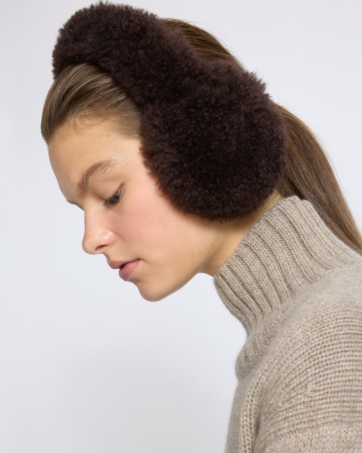 Cache-oreilles en peau lainée d'agneau cachemire - Yves Salomon - Nouvelle collection Automne Hiver