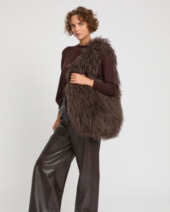 Long-Haired Lamb and Leather Bag
